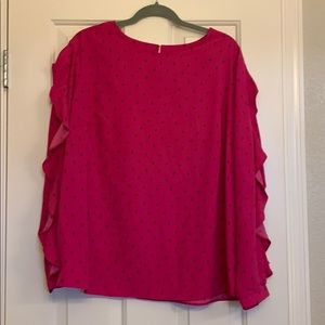 Ava&Viv. Long sleeve Ruffled Hot Pink Blouse.